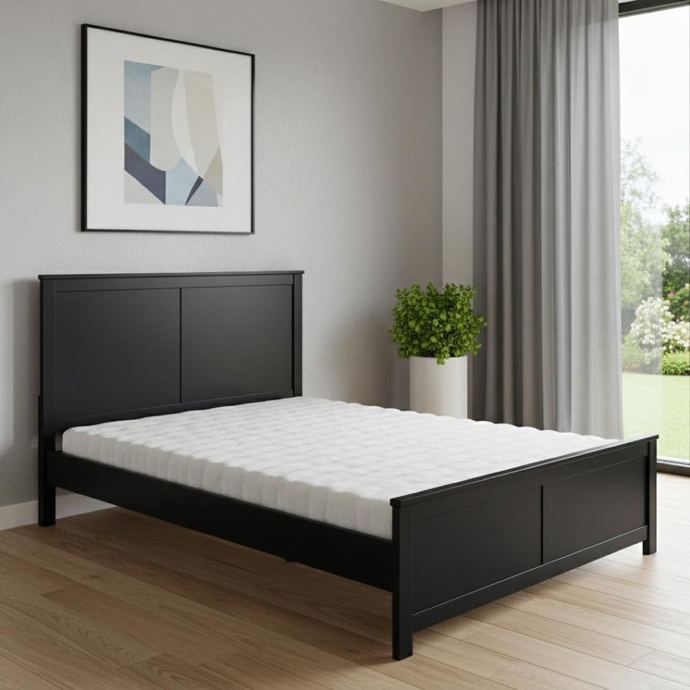 HomeRoots Black Solid Pine Wood Queen Bed Frame with Storage Drawers & Supportive Slats for Ultimate Comfort 523704