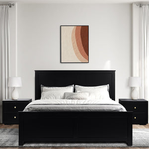 HomeRoots Black Solid Pine Wood Queen Bed Frame with Storage Drawers & Supportive Slats for Ultimate Comfort 523704