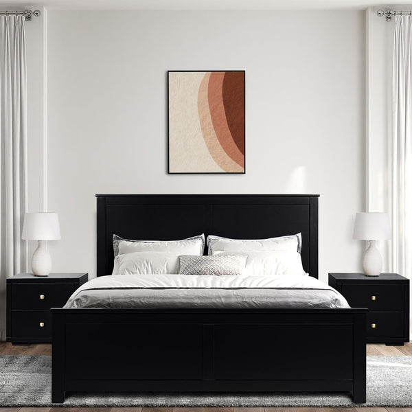 HomeRoots Black Solid Pine Wood Queen Bed Frame with Storage Drawers & Supportive Slats for Ultimate Comfort 523704