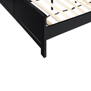 HomeRoots Black Solid Pine Wood Queen Bed Frame with Storage Drawers & Supportive Slats for Ultimate Comfort 523704