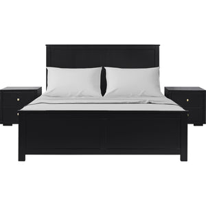 HomeRoots Black Solid Wood King Bed Frame with Smart Storage Drawers - Timeless Design & Sturdy Support 523705