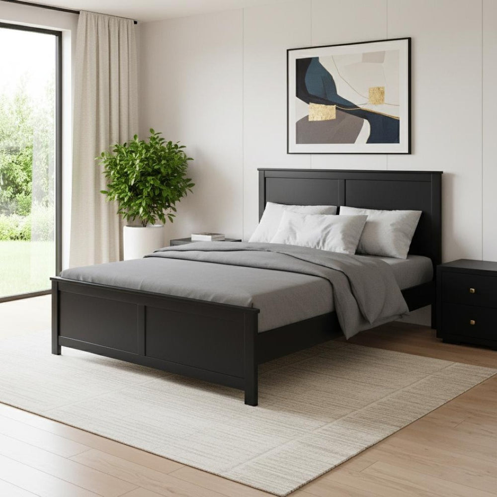 HomeRoots Black Solid Wood King Bed Frame with Smart Storage Drawers - Timeless Design & Sturdy Support 523705