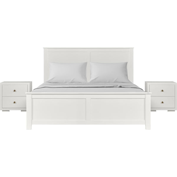 HomeRoots White Solid Wood King Bed Frame with Storage Drawers - Elegant Design, Durable Pine Construction 523707