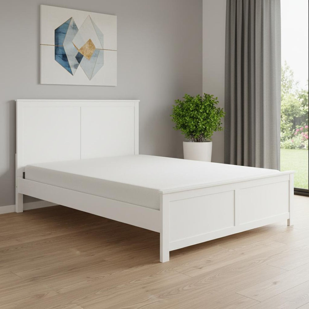 HomeRoots White Solid Wood King Bed Frame with Storage Drawers - Elegant Design, Durable Pine Construction 523707