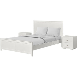 HomeRoots White Solid Wood King Bed Frame with Storage Drawers - Elegant Design, Durable Pine Construction 523707
