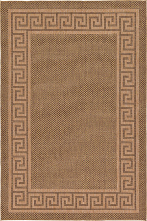 Unique Loom Outdoor Border Greek Key Machine Made Geometric Rug Brown, Light Brown/Gold 7' 1" x 10' 0"