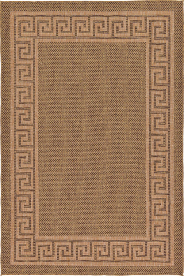 Unique Loom Outdoor Border Greek Key Machine Made Geometric Rug Brown, Light Brown/Gold 7' 1" x 10' 0"