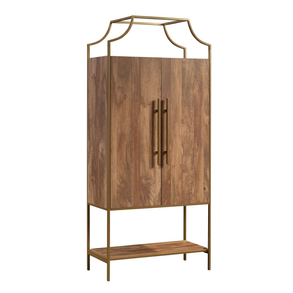 English Elm Storage Cabinet - Modern Brown Wood With Gold Accents, Space-Saving Design For Entryway & Living Room B356P367785-GIGA