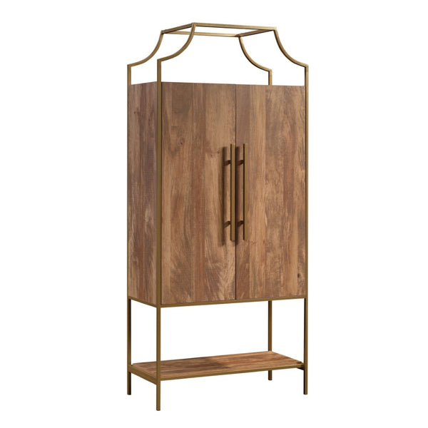 English Elm Storage Cabinet - Modern Brown Wood With Gold Accents, Space-Saving Design For Entryway & Living Room B356P367785-GIGA