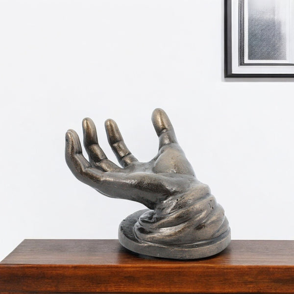 Homeroots 5" Black Cast Iron Hand Tabletop Sculpture - Unique Decorative Accent For Home Or Office Display  Cast Iron 523799