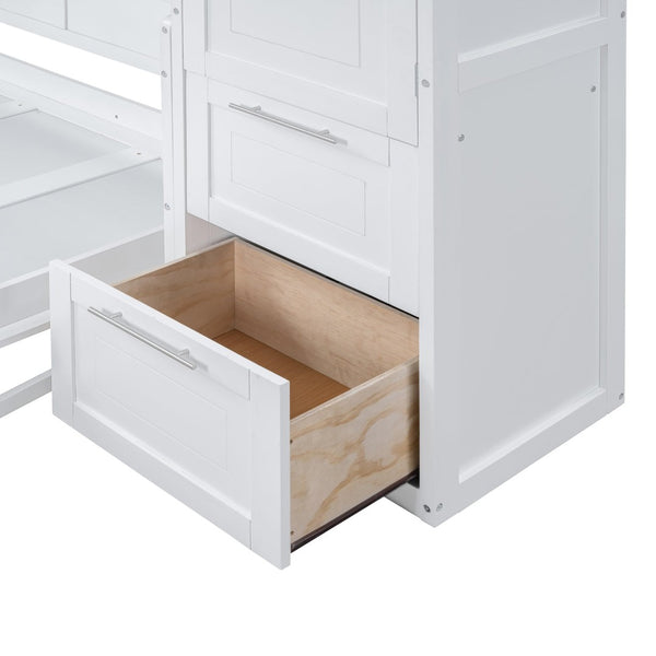 English Elm Queen Murphy Wall Bed with Integrated Wardrobe and Drawers for Studio or Guest Room White LP000793AAK-3