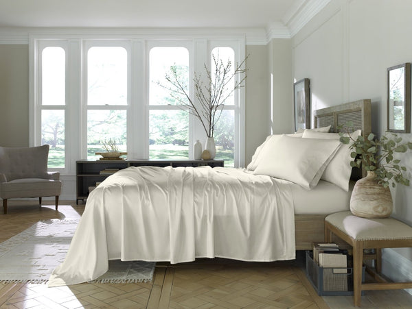 HomeRoots Six Piece Ivory Tencel Lyocell King Sheet Set - Luxuriously Soft, Breathable, and Easy Care for Sleep Bliss 523870
