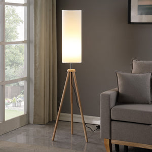 Homeroots 58" Natural Wood Look Tripod Floor Lamp With White Shade  Manufactured Wood 523888