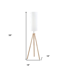 Homeroots 58" Natural Wood Look Tripod Floor Lamp With White Shade  Manufactured Wood 523888