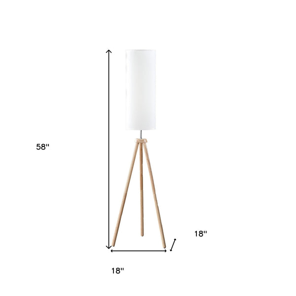 Homeroots 58" Natural Wood Look Tripod Floor Lamp With White Shade  Manufactured Wood 523888