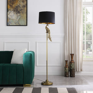 HomeRoots 65" Gold And Black Floor Lamp - Elegant Design with Black Drum Shade for Living Room & Office Use 523889