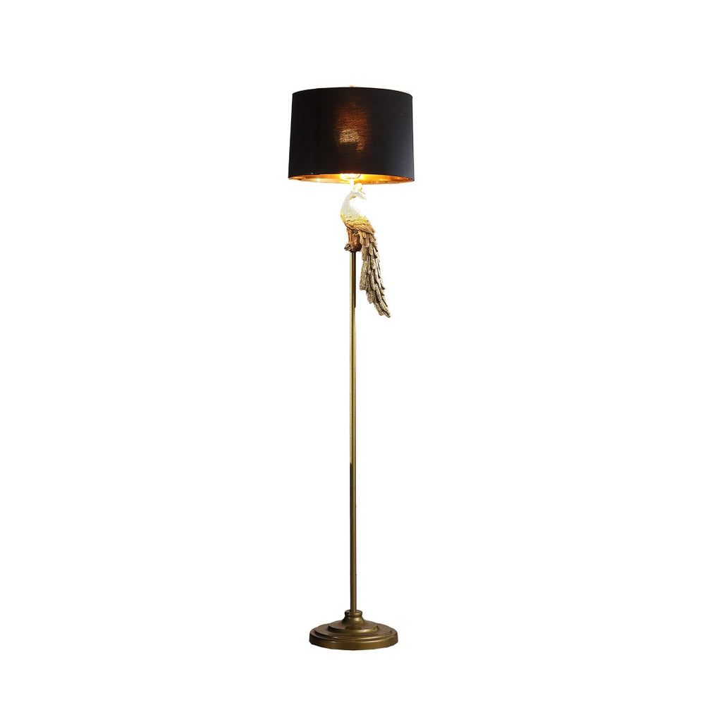HomeRoots 65" Gold And Black Floor Lamp - Elegant Design with Black Drum Shade for Living Room & Office Use 523889