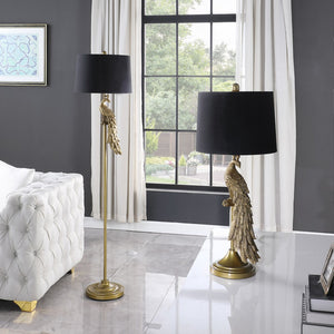 HomeRoots 65" Gold And Black Floor Lamp - Elegant Design with Black Drum Shade for Living Room & Office Use 523889