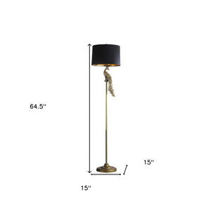 HomeRoots 65" Gold And Black Floor Lamp - Elegant Design with Black Drum Shade for Living Room & Office Use 523889