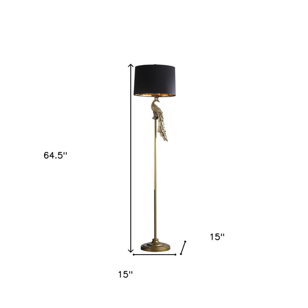HomeRoots 65" Gold And Black Floor Lamp - Elegant Design with Black Drum Shade for Living Room & Office Use 523889