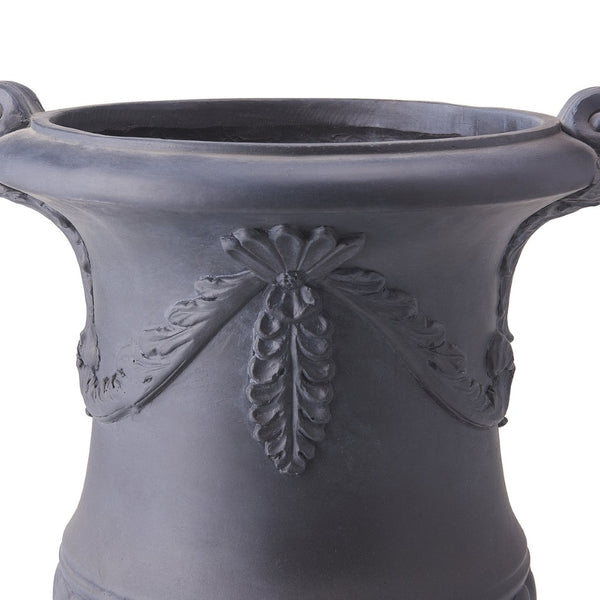 English Elm Elegant Handcrafted Mgo Floral Relief Garden Urn Planter with Antique White Finish Black N772P389441B