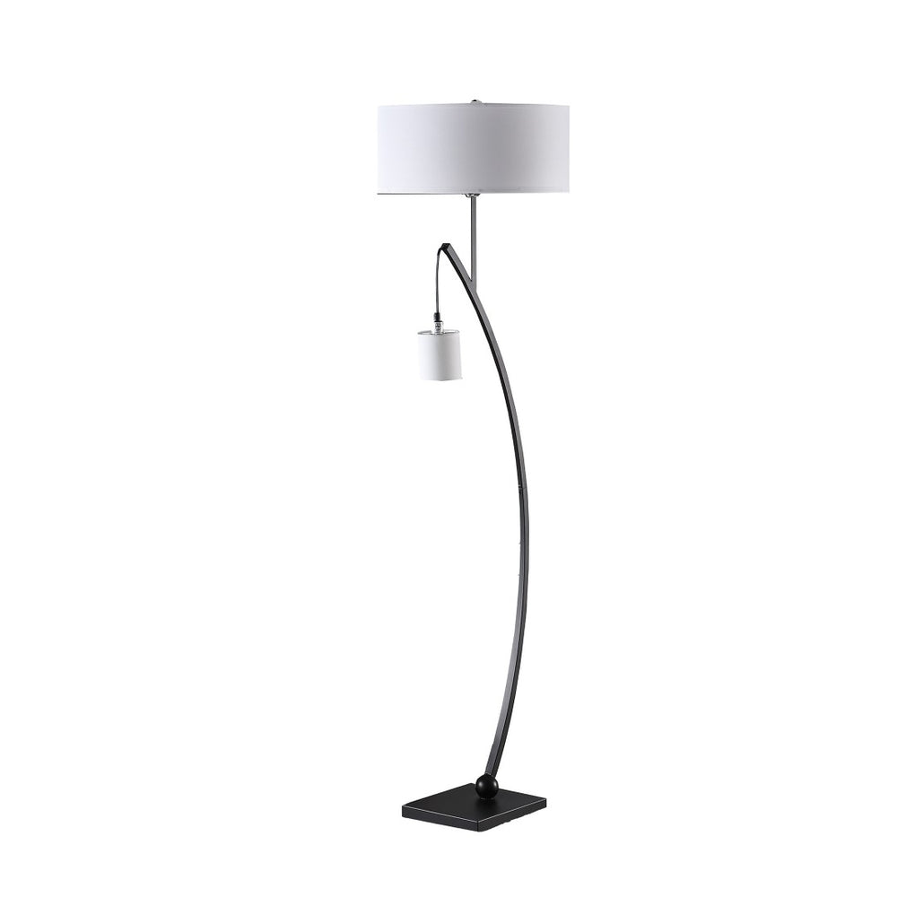 HomeRoots 59" Matte Black Dual Arc Floor Lamp - Elegant White Drum Shade for Modern Living Spaces & Offices 523890