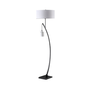 Homeroots 59" Matte Black Dual Arc Floor Lamp With White Drum Shade  Metal 523890