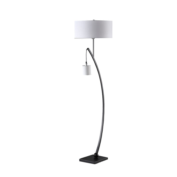 Homeroots 59" Matte Black Dual Arc Floor Lamp With White Drum Shade  Metal 523890