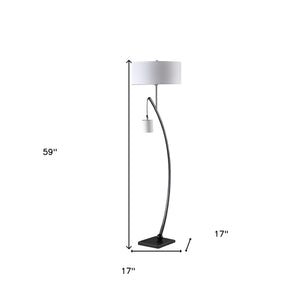 Homeroots 59" Matte Black Dual Arc Floor Lamp With White Drum Shade  Metal 523890