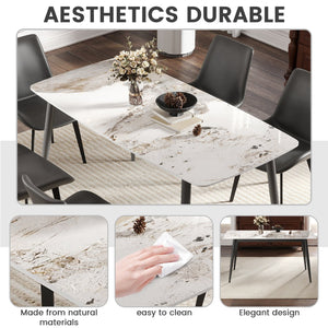 English Elm 62.99" Modern Artificial Stone White Pandora Dining Table With Curved Edges For 6 - Chic Design! W1535S00499