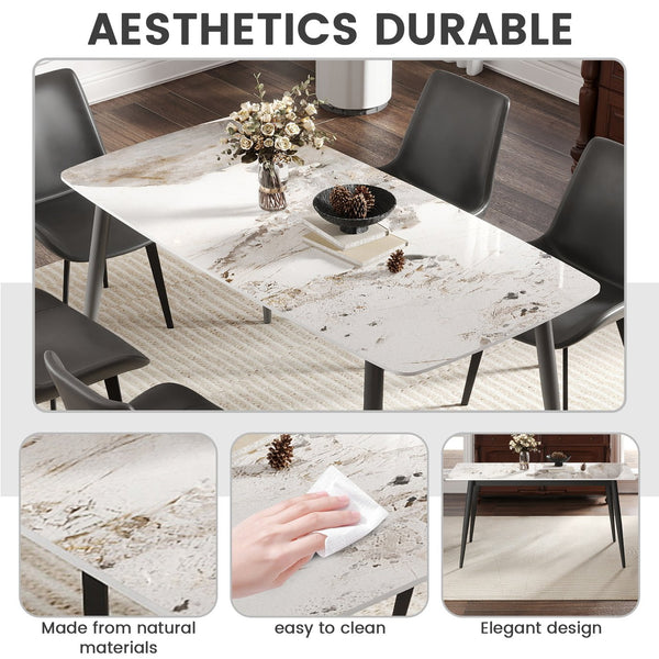 English Elm 62.99" Modern Artificial Stone White Pandora Dining Table With Curved Edges For 6 - Chic Design! W1535S00499