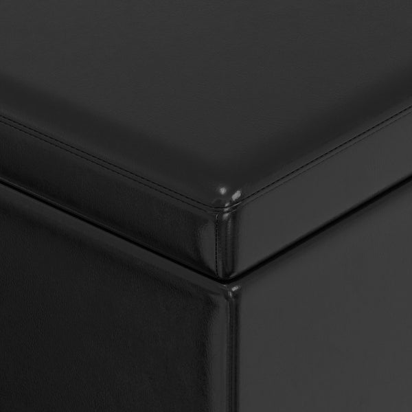 English Elm Lincoln Extra Large Storage Ottoman Bench - Midnight Black Vegan Leather, Stitched, Durable Wood, Safe Hinge Seating 55" B2732P253622