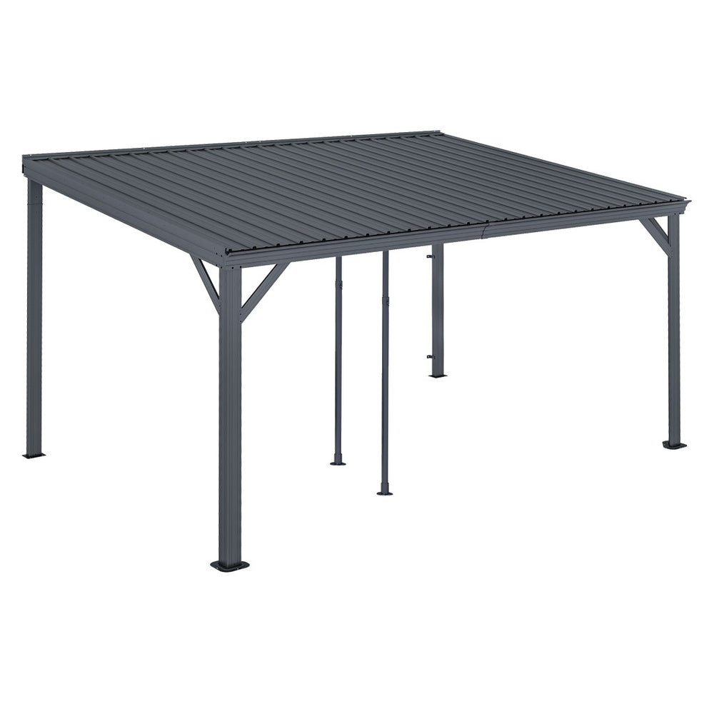 English Elm 10x14ft Lean to Hardtop Gazebo Wall Mounted Steel Roof Shelter for Deck Porch Gray W1859S00195