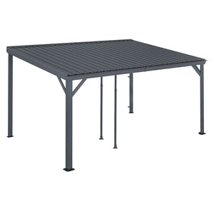 English Elm 10x14ft Lean to Hardtop Gazebo Wall Mounted Steel Roof Shelter for Deck Porch Gray W1859S00195