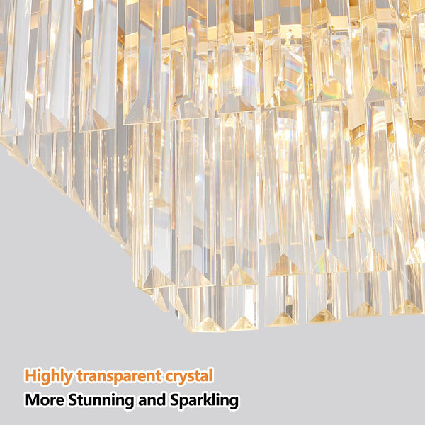 English Elm Chandeliers,Rectangular Crystal Chandelier Adjustable Modern Industrial Iron Frame Pendant Light for Kitchen Dining Room Bedroom PMID Gold W2312P368691