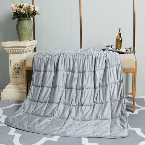Homeroots 48" X 72" Light Gray Cotton Quilted Plush 15 Pound Weighted Blanket  100% Cotton 523953