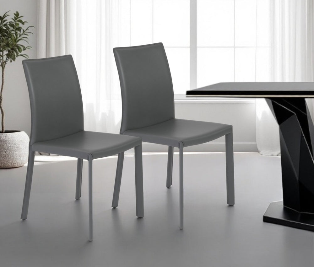 HomeRoots Set of Two Gray Upholstered Leather Side Chairs - Elegant Comfort for Dining, Living & More! 523966