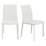 Homeroots Set Of Two White Upholstered Leather Dining Side Chairs  Metal 523968