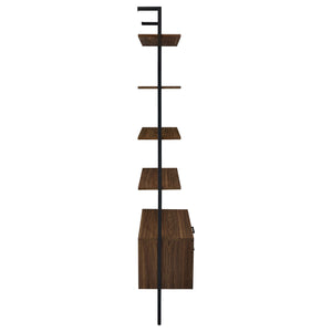 English Elm Wendell Rustic Walnut 4-Shelf Wall Bookcase with Drawer — Space-Saving Engineered Wood Storage, 96" high B062P375508