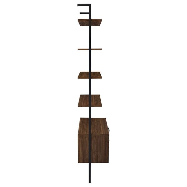 English Elm Wendell Rustic Walnut 4-Shelf Wall Bookcase with Drawer — Space-Saving Engineered Wood Storage, 96" high B062P375508