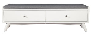 HomeRoots 59" Stylish Gray Linen Storage Bench with Drawers - Mid-Century Design for Bedroom & Entryway Comfort 523985