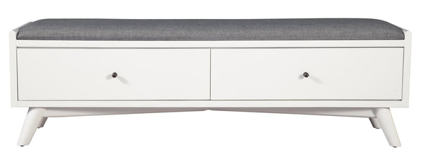 HomeRoots 59" Stylish Gray Linen Storage Bench with Drawers - Mid-Century Design for Bedroom & Entryway Comfort 523985