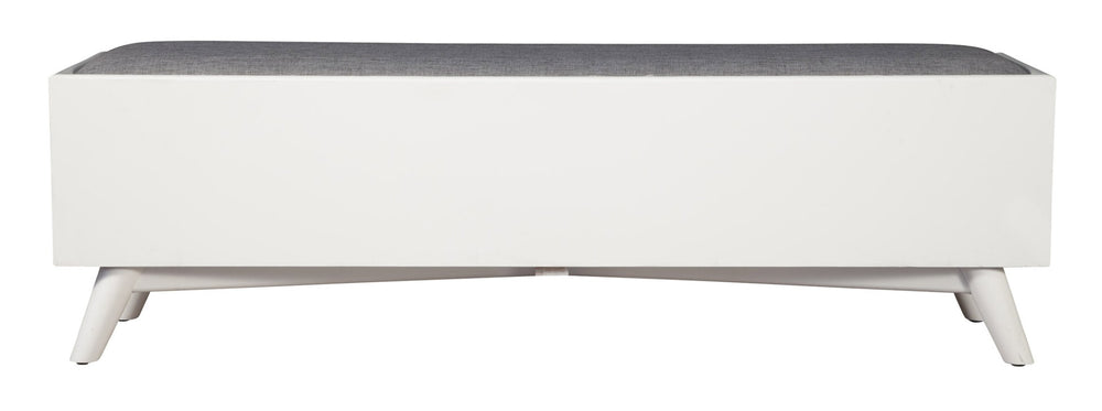HomeRoots 59" Stylish Gray Linen Storage Bench with Drawers - Mid-Century Design for Bedroom & Entryway Comfort 523985