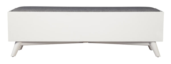 HomeRoots 59" Stylish Gray Linen Storage Bench with Drawers - Mid-Century Design for Bedroom & Entryway Comfort 523985