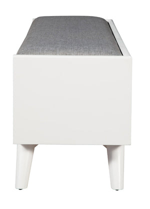 HomeRoots 59" Stylish Gray Linen Storage Bench with Drawers - Mid-Century Design for Bedroom & Entryway Comfort 523985