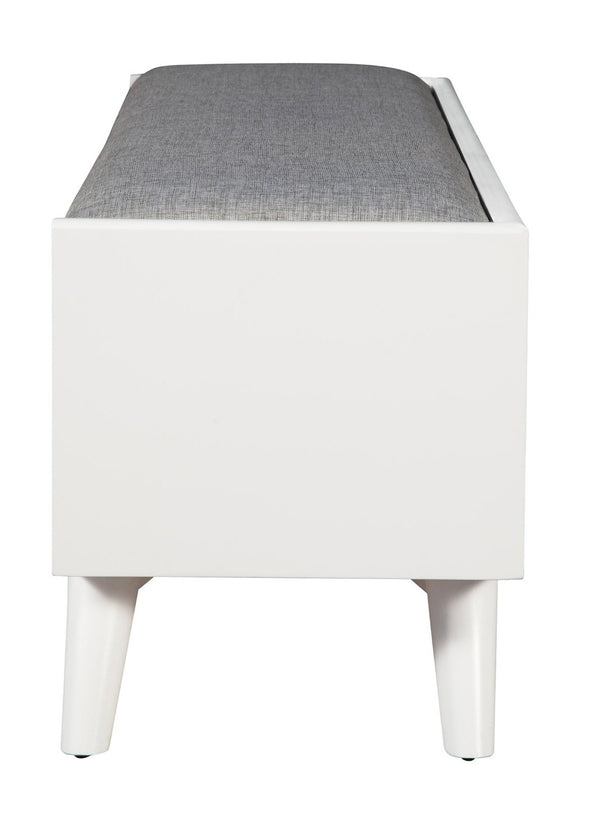 HomeRoots 59" Stylish Gray Linen Storage Bench with Drawers - Mid-Century Design for Bedroom & Entryway Comfort 523985