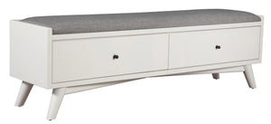 HomeRoots 59" Stylish Gray Linen Storage Bench with Drawers - Mid-Century Design for Bedroom & Entryway Comfort 523985