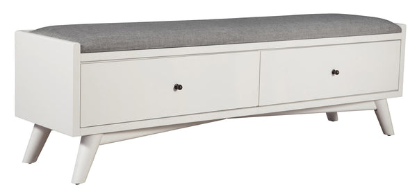 HomeRoots 59" Stylish Gray Linen Storage Bench with Drawers - Mid-Century Design for Bedroom & Entryway Comfort 523985