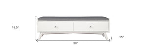 HomeRoots 59" Stylish Gray Linen Storage Bench with Drawers - Mid-Century Design for Bedroom & Entryway Comfort 523985