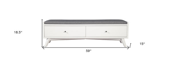 HomeRoots 59" Stylish Gray Linen Storage Bench with Drawers - Mid-Century Design for Bedroom & Entryway Comfort 523985